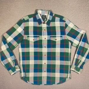 J. Crew Forest Green and Blue Buffalo Check Flannel Shirt
